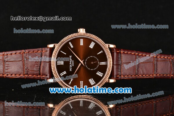 Patek Philippe Calatrava Miyota Quartz Rose Gold Case with Roman Numeral Markers and Brown Dial - Click Image to Close